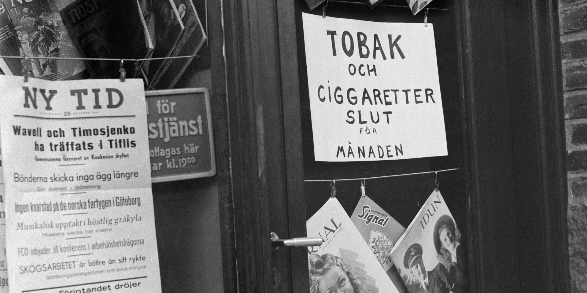 En tobaksaffär i Göteborg i oktober 1941.