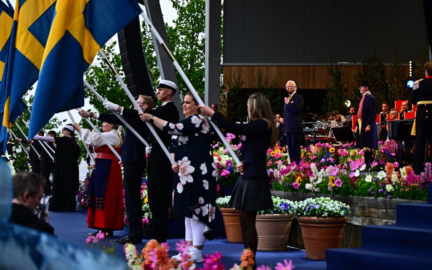 Kung Carl Gustaf vid firandet av nationaldagen på Solliden i Stockholm 2025.