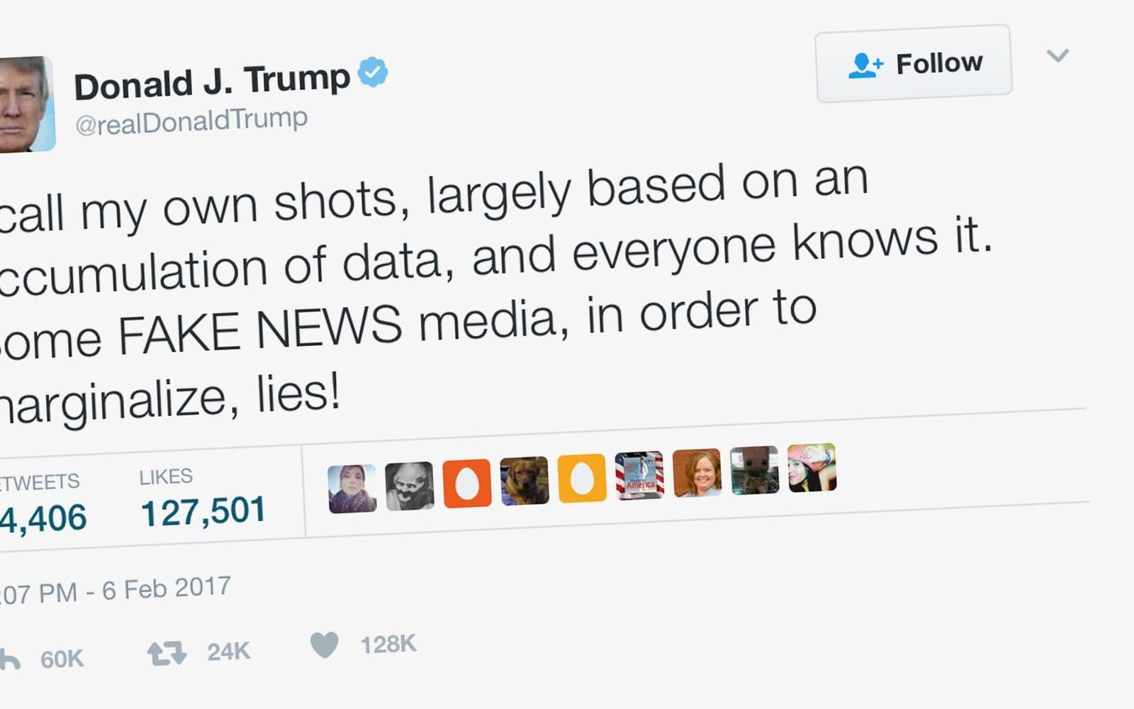 ... och från ingenstans meddelar Trump kl 07.07, via Twitter, att det är han "calls the shots".