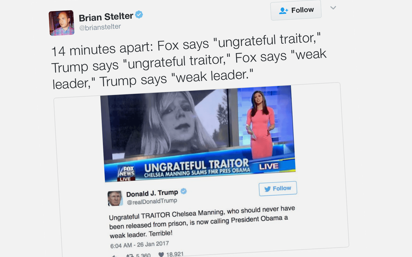 ...med mer eller mindre exakt samma ordval som Fox News.