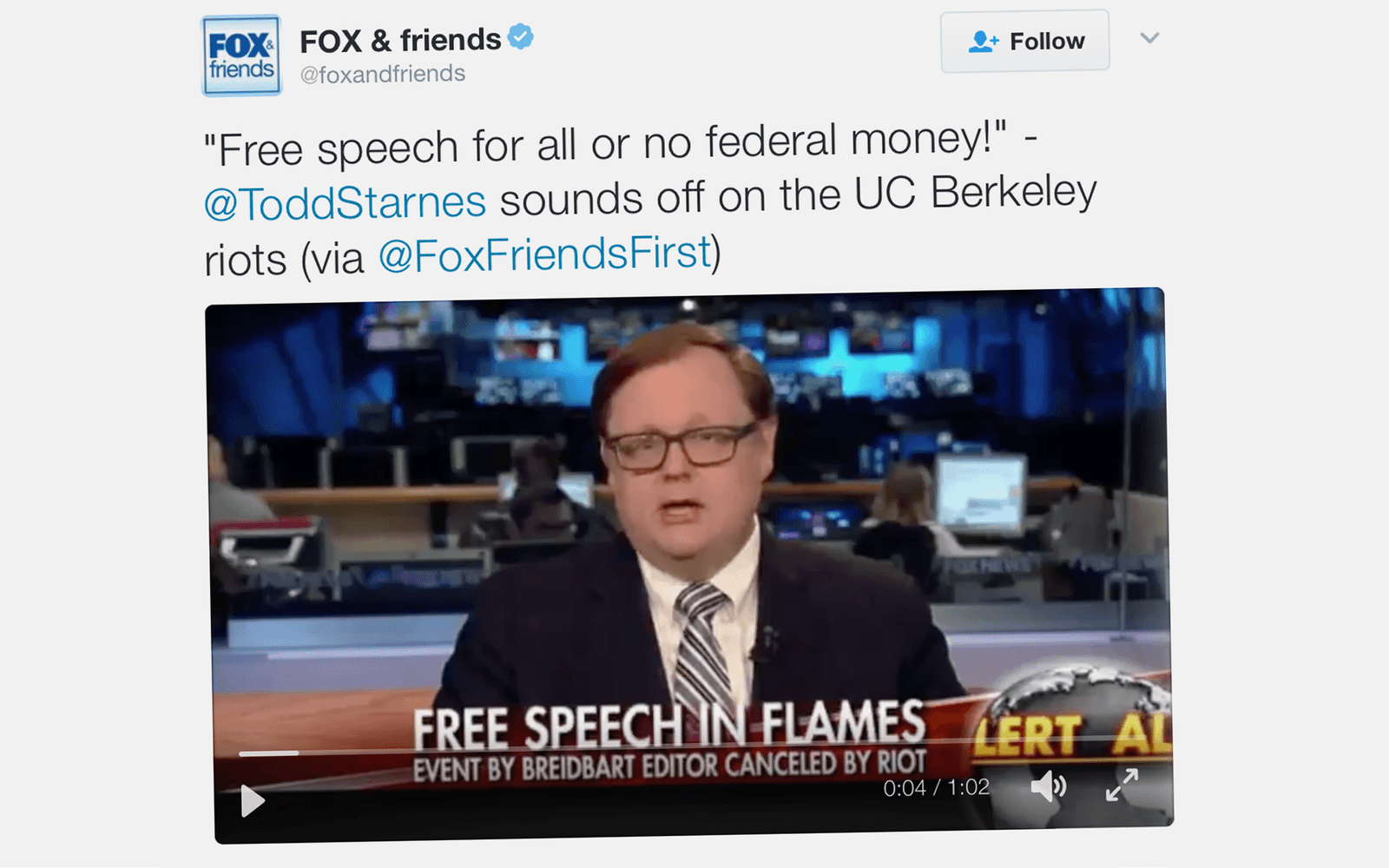 <strong>EXEMPEL 4:</strong> 2 februari rapporterar Fox news om oroligheterna på Universitetet i Berkeley...
