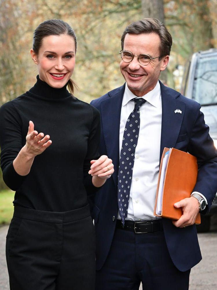 Sveriges statsminister Ulf Kristersson (M) träffade Finlands statsminister Sanna Marin på Villa Bjälbo i Helsingfors, statsministerns tjänstebostad, i oktober.