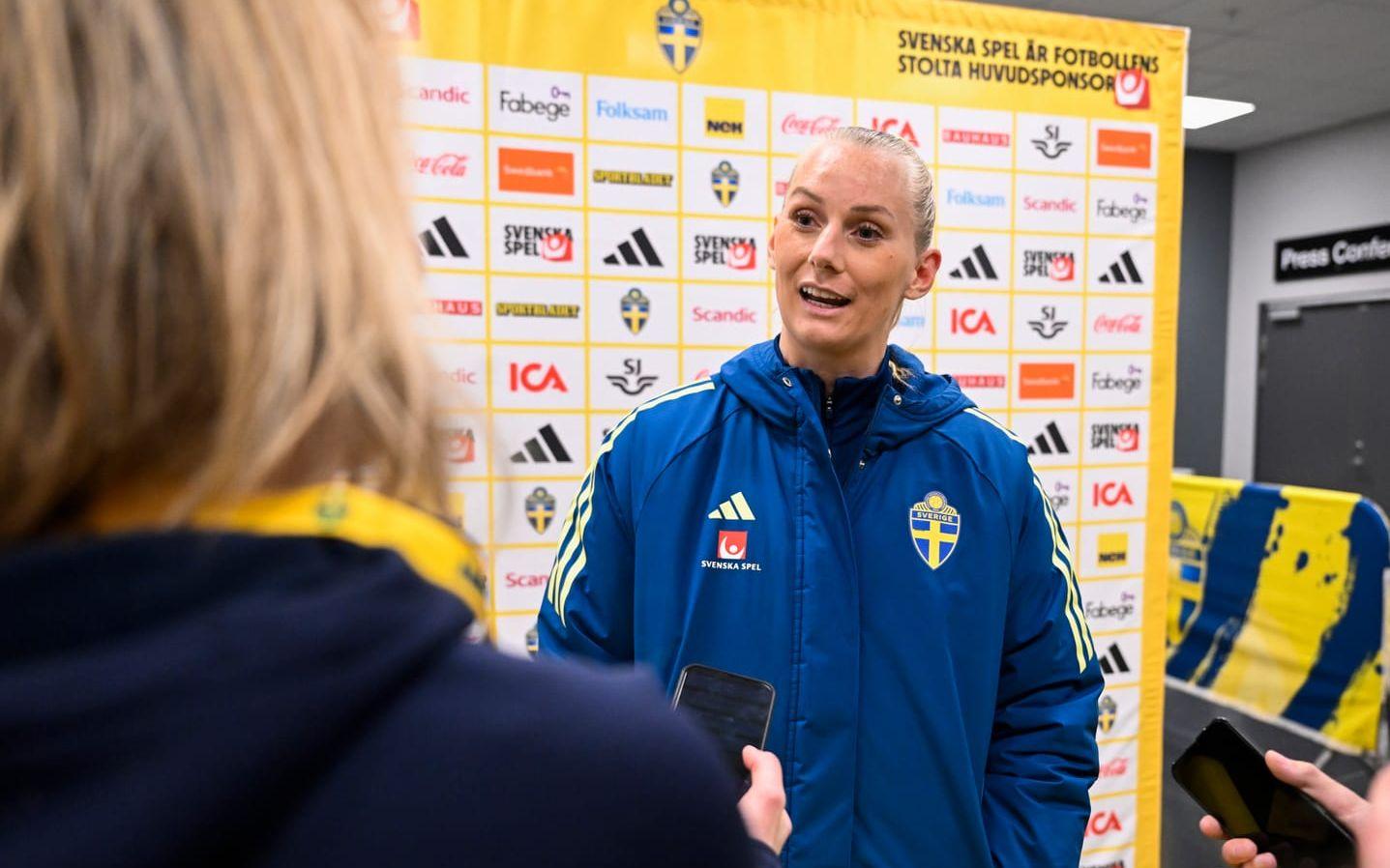 Stina Blackstenius under VM-kvalsamlingen nyligen.