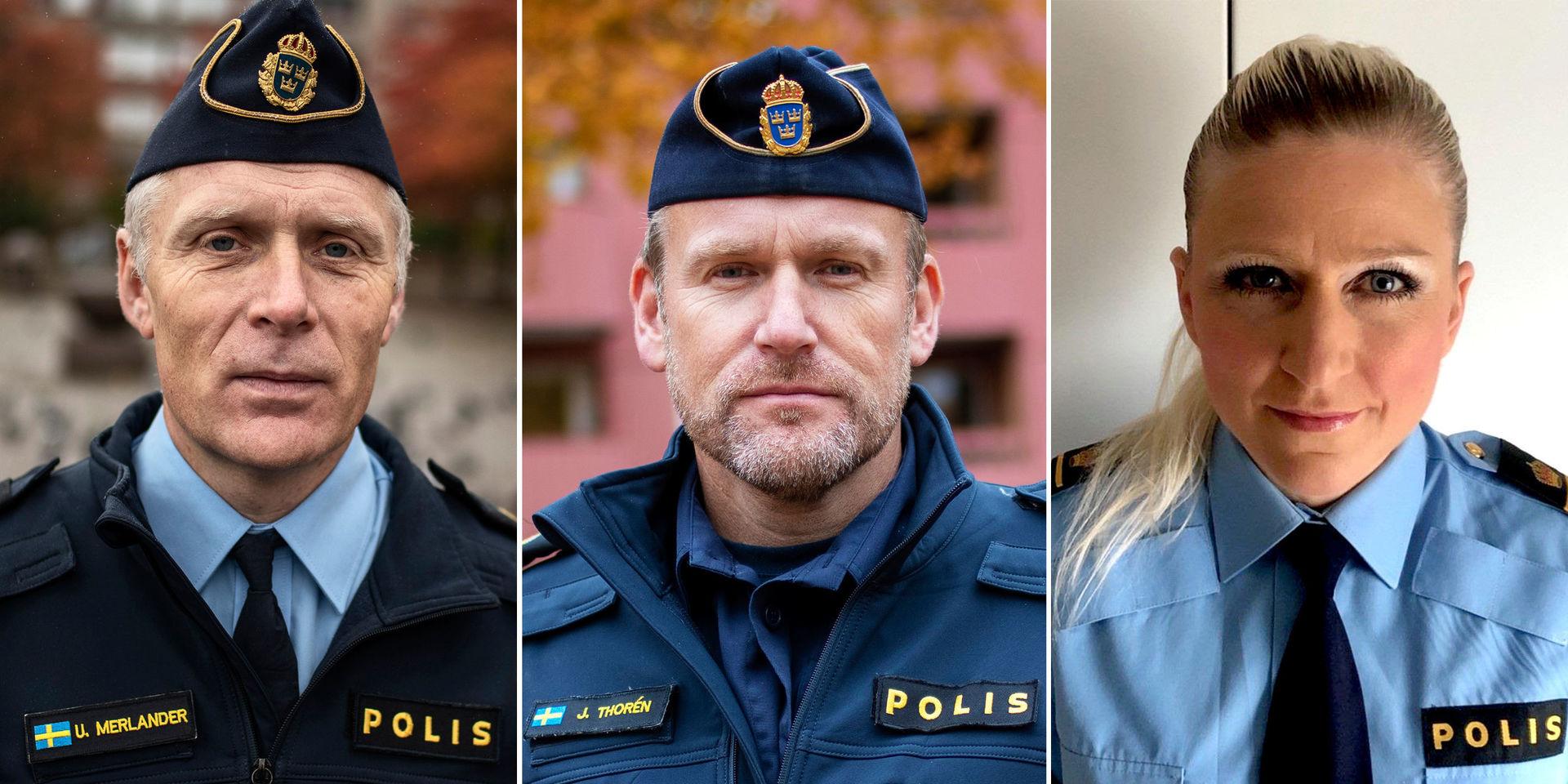 Ulf Merlander, lokalpolisområdeschef för Nordost, Jörgen Thoren,  lokalpolisområdeschef för Hisingen och Tina Anderberg, chef för lokalpolisområde Landskrona.