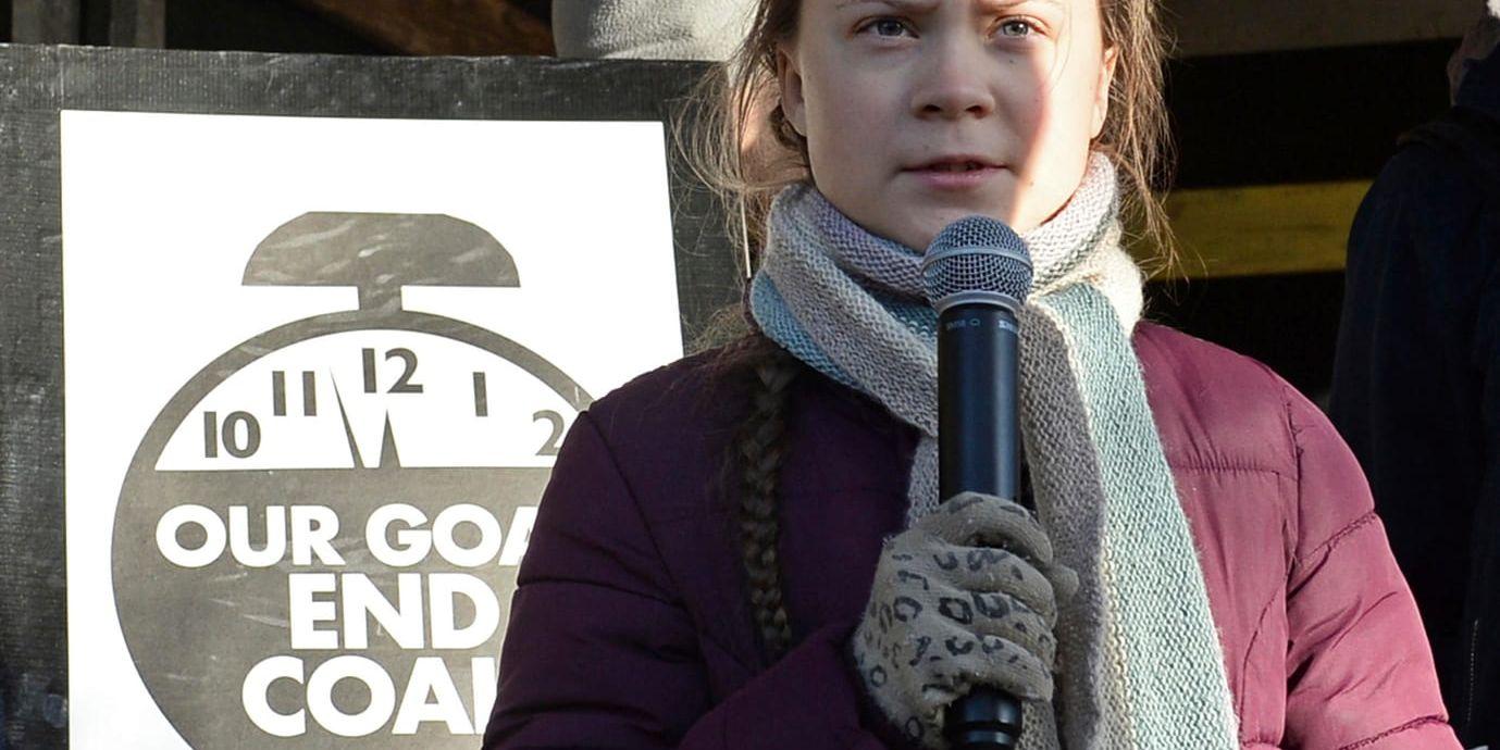 Greta Thunberg talade vid lördagens klimatmarsch.