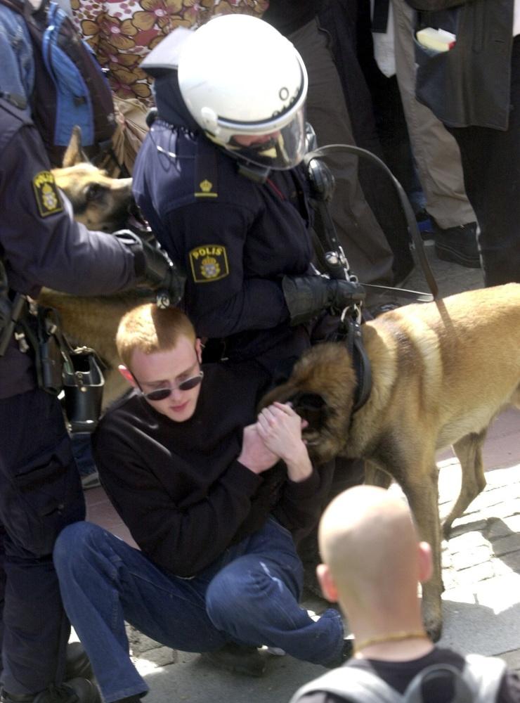 Demonstranter möter polisen vid de de demonstrationer mot EU-toppmötet som ägde rum i Göteborg i juni 2001.