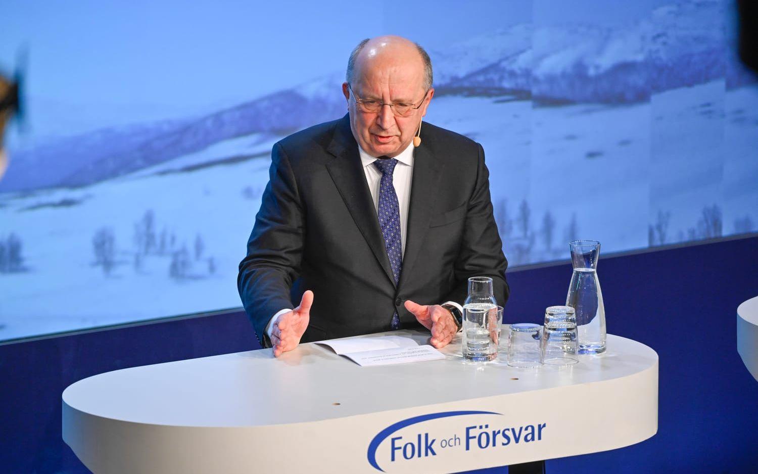 EU:s försvarskommissionär Andrius Kubilius under Folk och Försvars Rikskonferens på Högfjällshotellet i Sälen i januari.