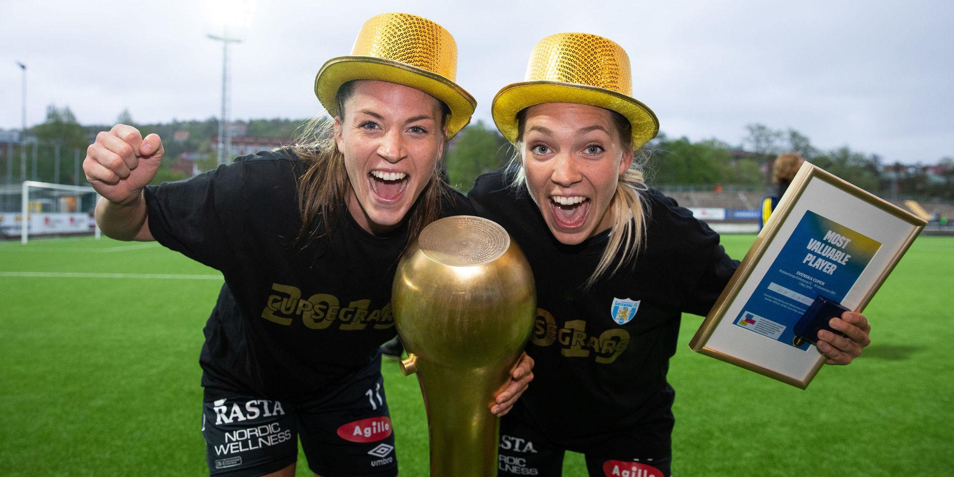 Pauline Hammarlund och Elin Rubensson jublar efter cupguldet 2019, frågan är hur möjligheterna för ett firande av SM-guldet ser ut med rådande pandemi?