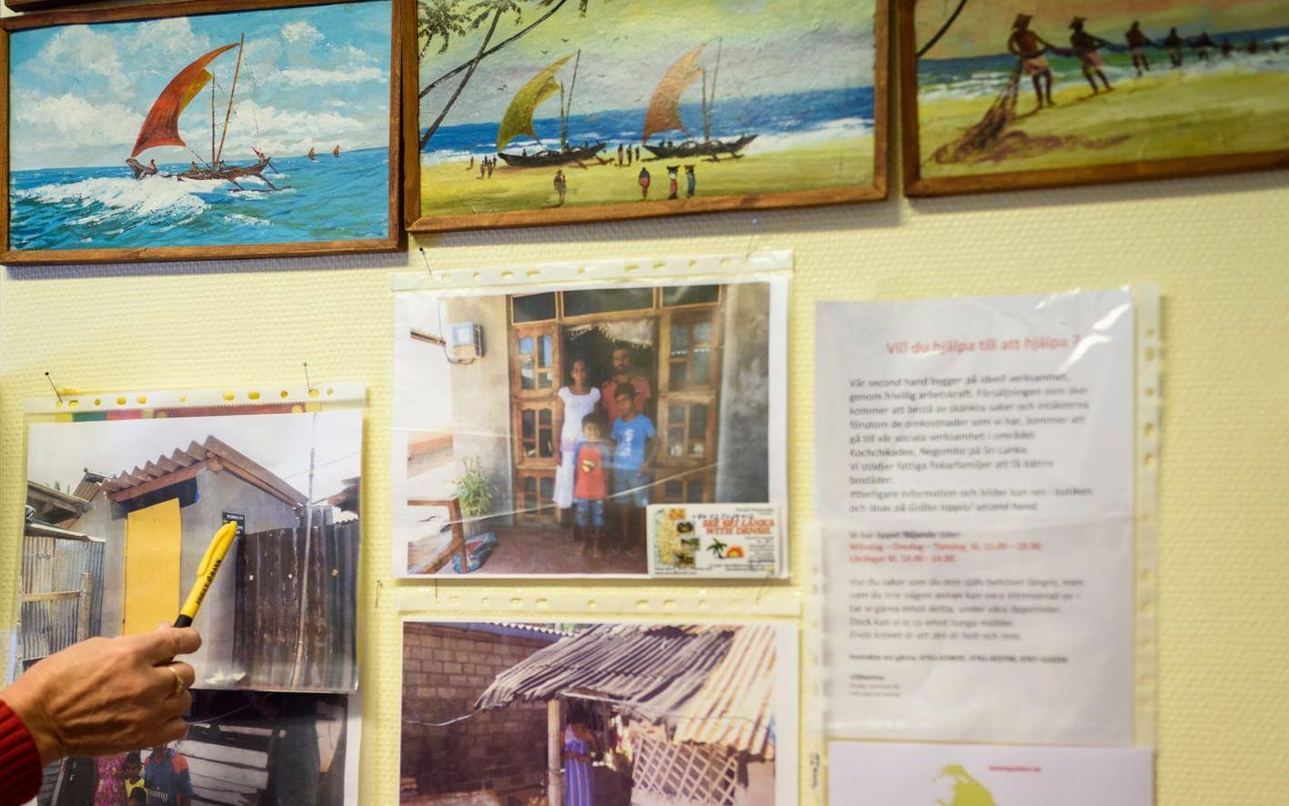 I second hand-butiken i Gråbo sitter flera foton från Sri Lanka på väggarna.