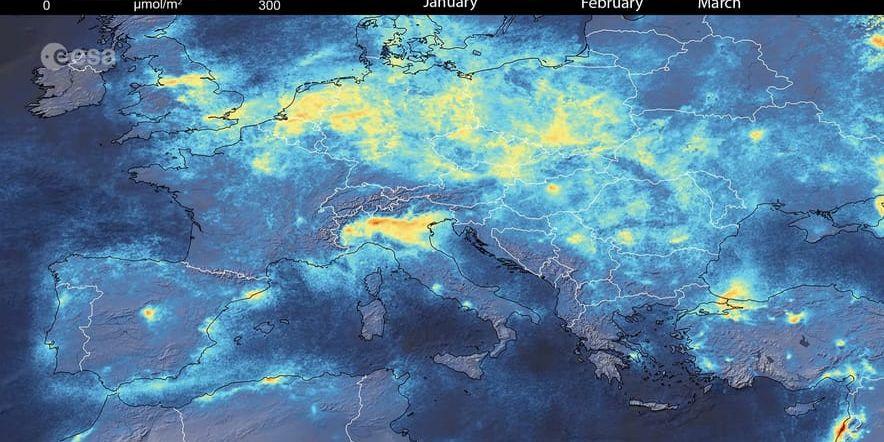 Satellitbilder visar nu att utsläppen av den giftiga gasen kvävedioxid minskar över Europa. Förändringen är tydligast i norra Italien. Den Europeiska rymdstyrelsen ESA tolkar det som en följd av karantänåtgärder och minskat resande på grund av det nya coronaviruset, i likhet med hur utsläppen tidigare har minskat kraftigt i Kina. 