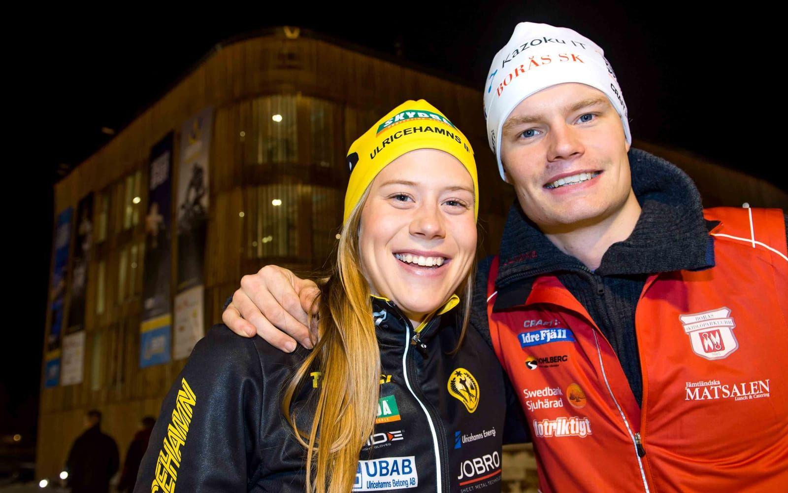 <strong>Maria Nordström och Karl-Johan Westberg.</strong> Enligt Expressen är VM-reserven Nordström och VM-sprintern Westberg ett par. Och visst ser de ut att gilla varandra. Foto: Bildbyrån