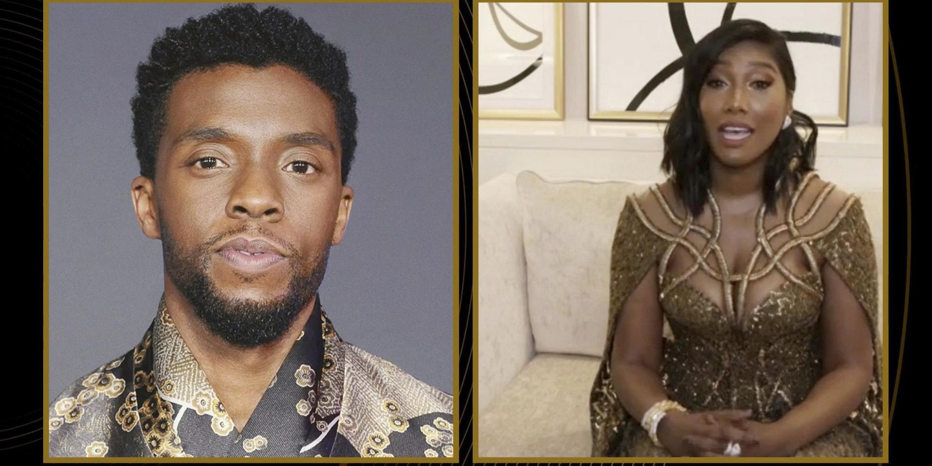 Chadwick Bodemans fru Taylor Simone Ledward Boseman tog emot hans postuma pris för 'Ma Rainey's black bottom' på nattens Golden Globe-gala.