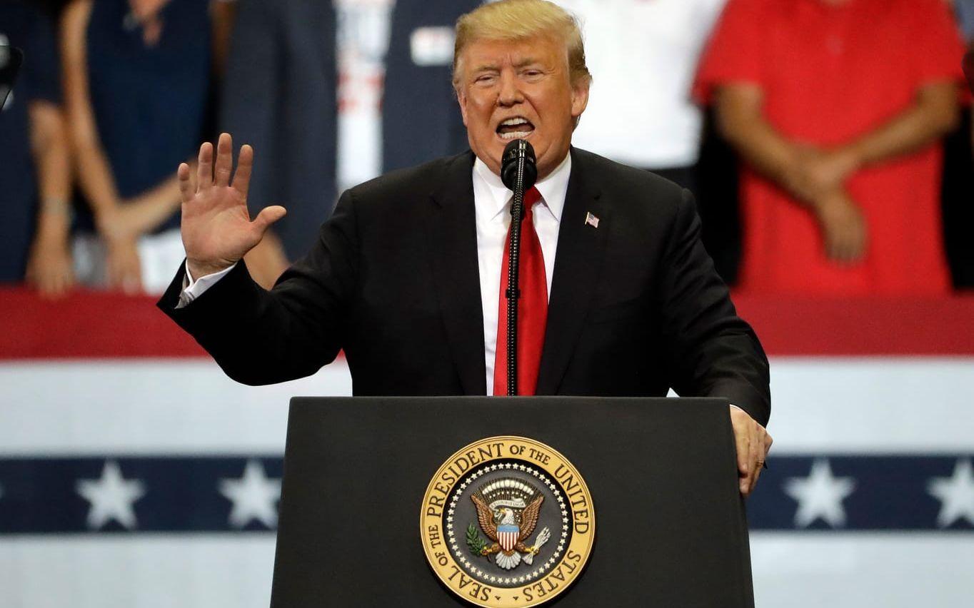 President Donald Trump gestures during a rally Wednesday, Oct. 31, 2018, in Fort Myers, Fla. (AP Photo/Chris O&apos;Meara)