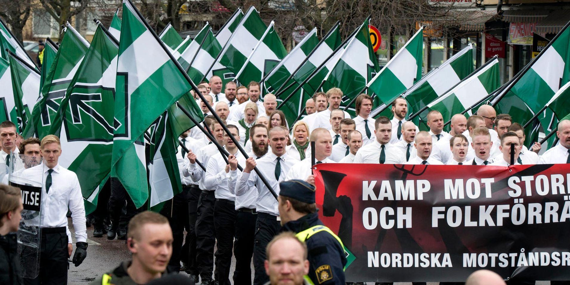 Nazistiska Nordiska motståndsrörelsens (NMR) demonstration i Borlänge 2016.