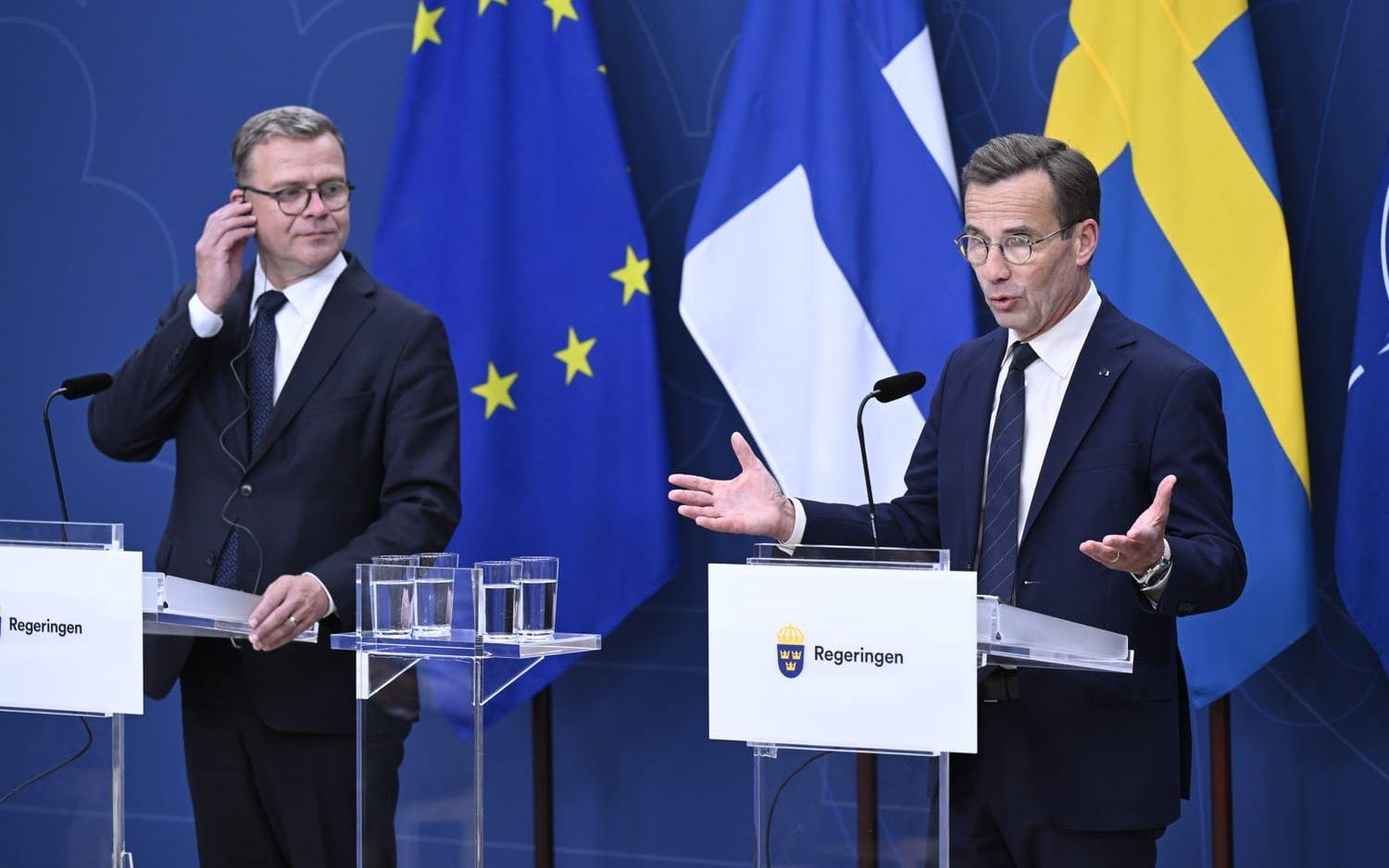 Statsminister Ulf Kristersson (M) och Finlands statsminister Petteri Orpo håller en pressträff i Rosenbad.