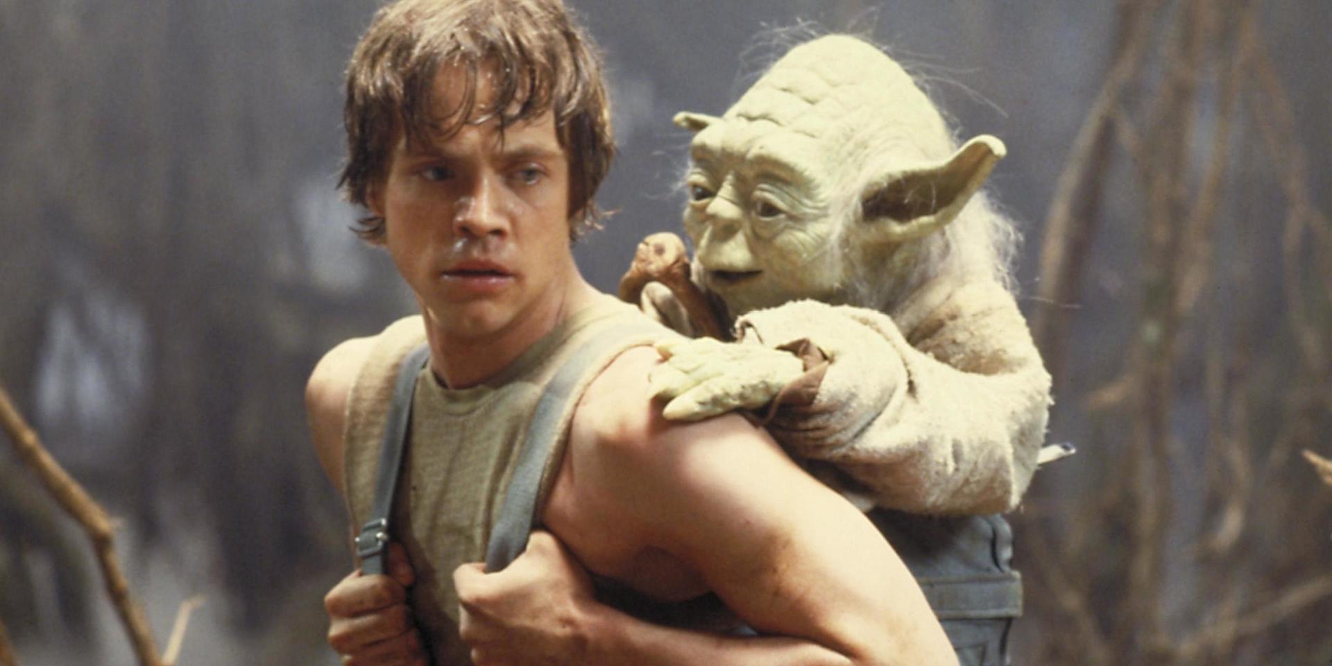 Luke Skywalker (Mark Hamill) och Yoda i 'Rymdimperiet slår tillbaka'. Pressbild.