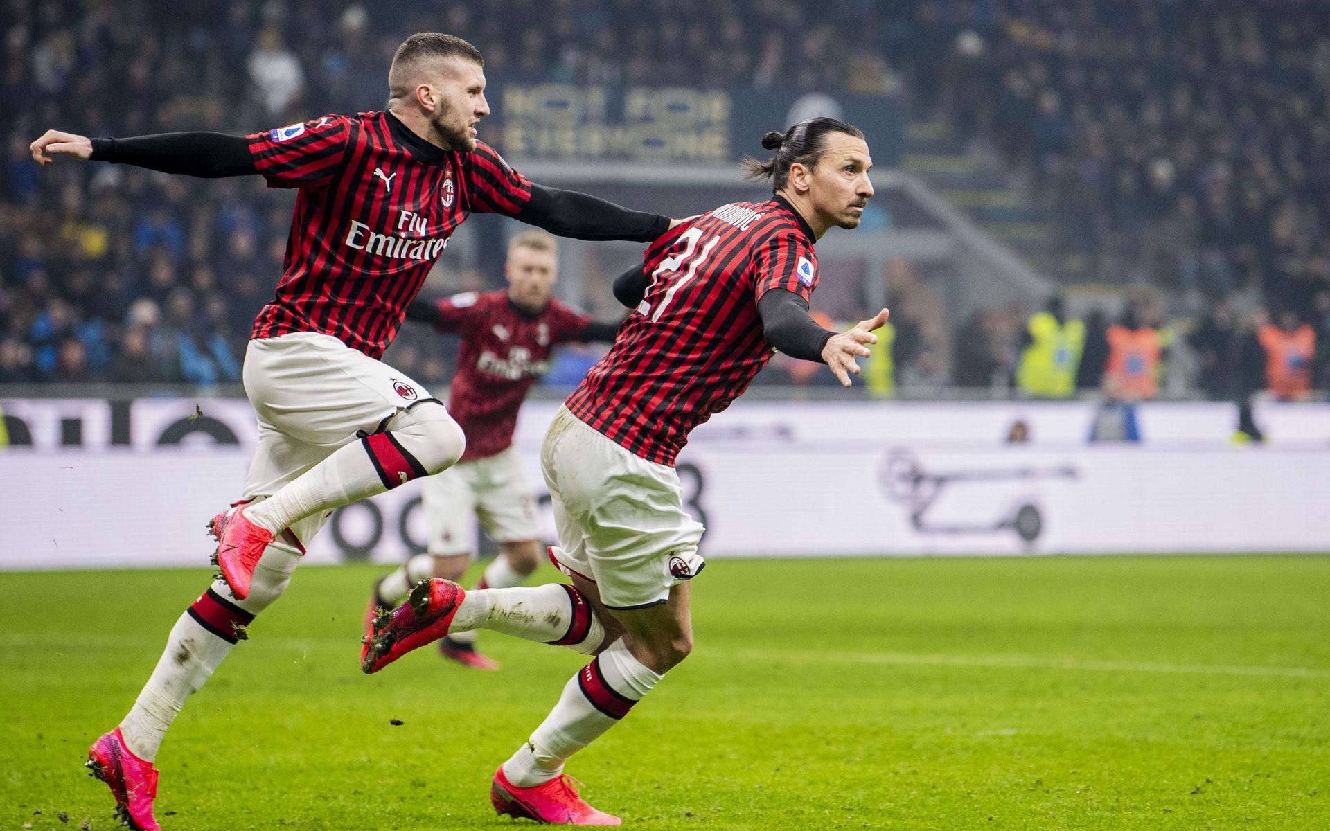  Zlatan Ibrahimovic satte 2-0 och såg ut att leda sitt Milan till en derbyseger. 