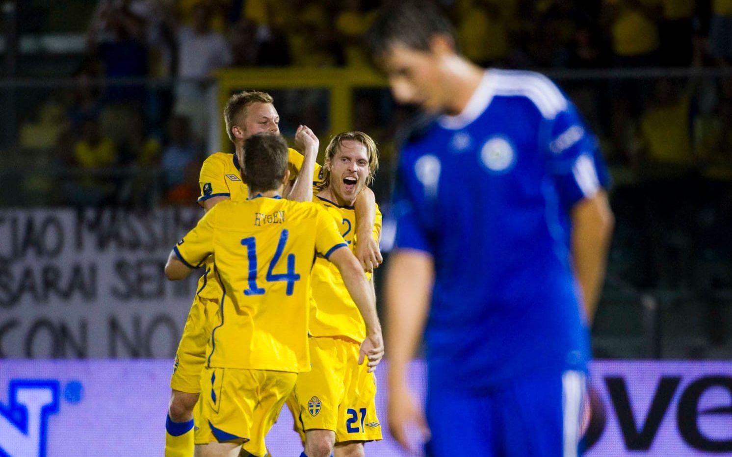 2011: San Marino (b) 5-0, EM-kval, Christian Wilhelmsson 2, Tobias Hysén, Martin Olsson, Kim Källström. Bild: Bildbyrån.