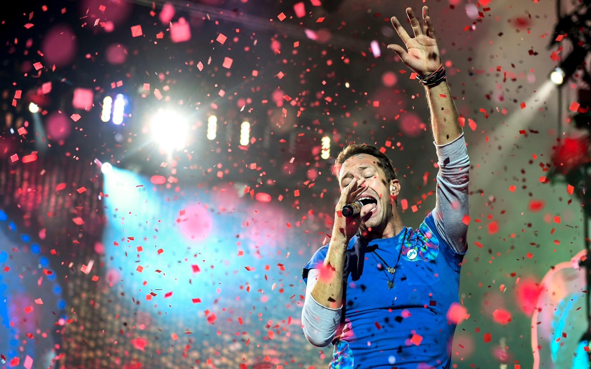 Chris Martin när brittiska gruppen Coldplay spelar på Friends Arena i Solna inför fullsatta läktare 2016.