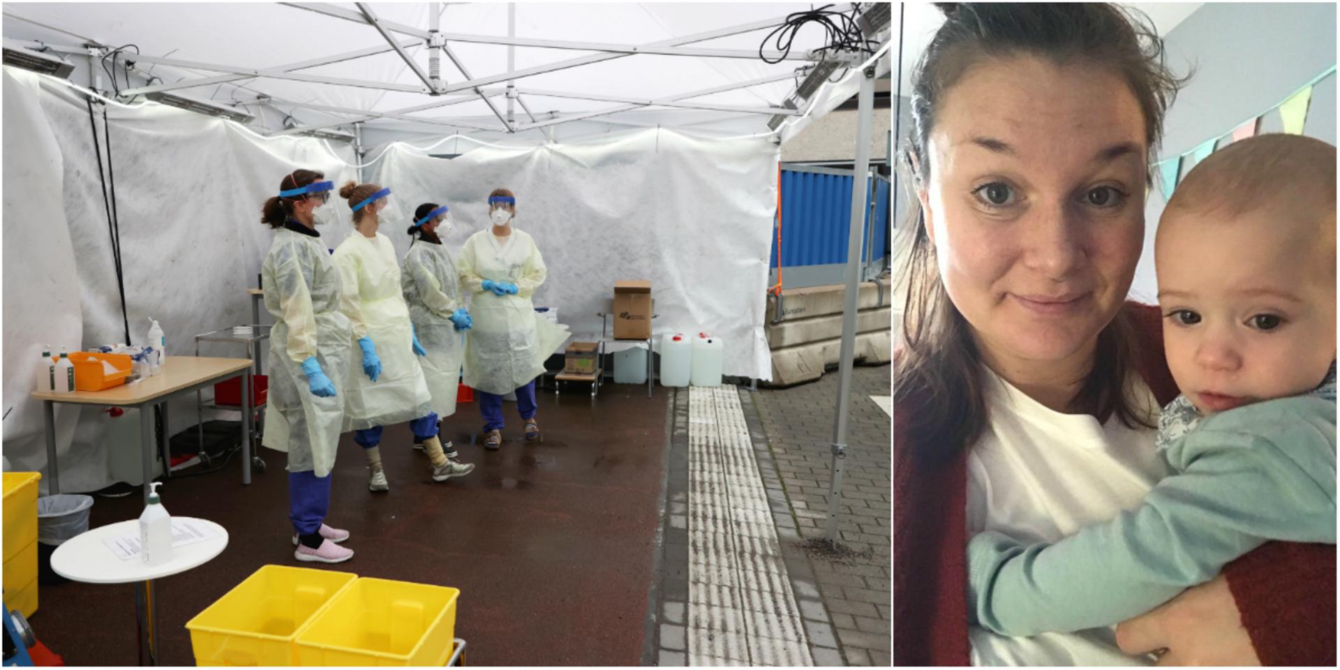 Kristina Eriksson, här med dottern Charli, har uppmanat sina grannar i Kålltorp att applådera för sjukvårdspersonalen som kämpar mot det nya coronaviruset.