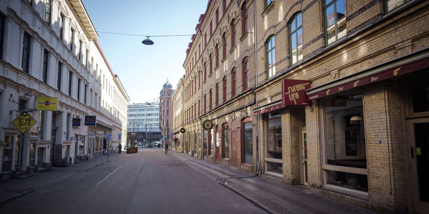 Andra Långgatan i Göteborg tom på folk.