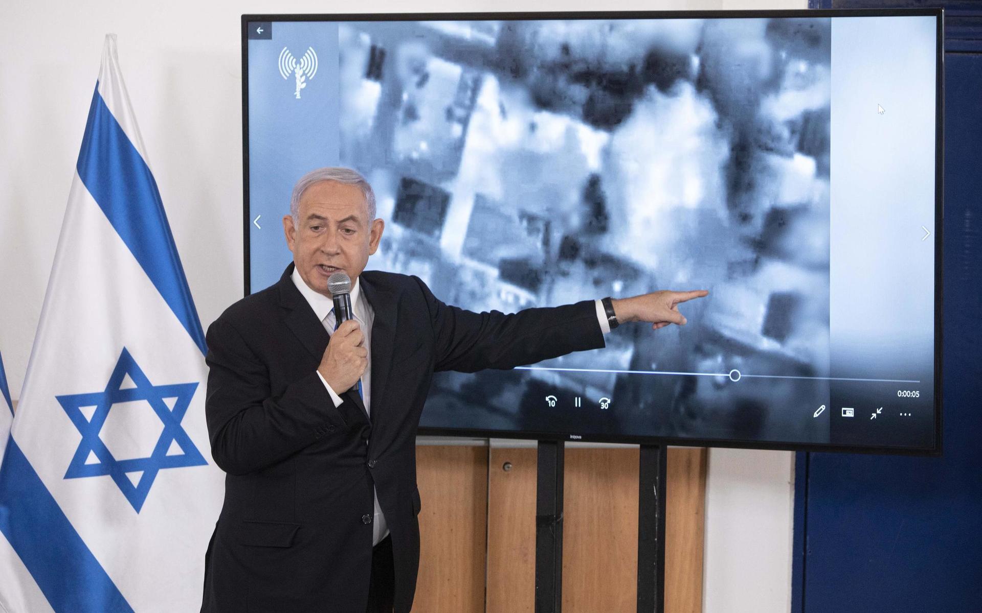 Israels premiärminister Benjamin Netanyahu vid en genomgång för ambassadörer på onsdagen.