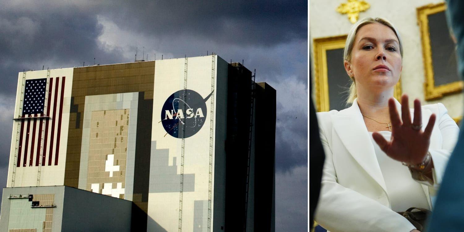 Delad bild på Nasa-anläggning och Karoline Leavitt. 