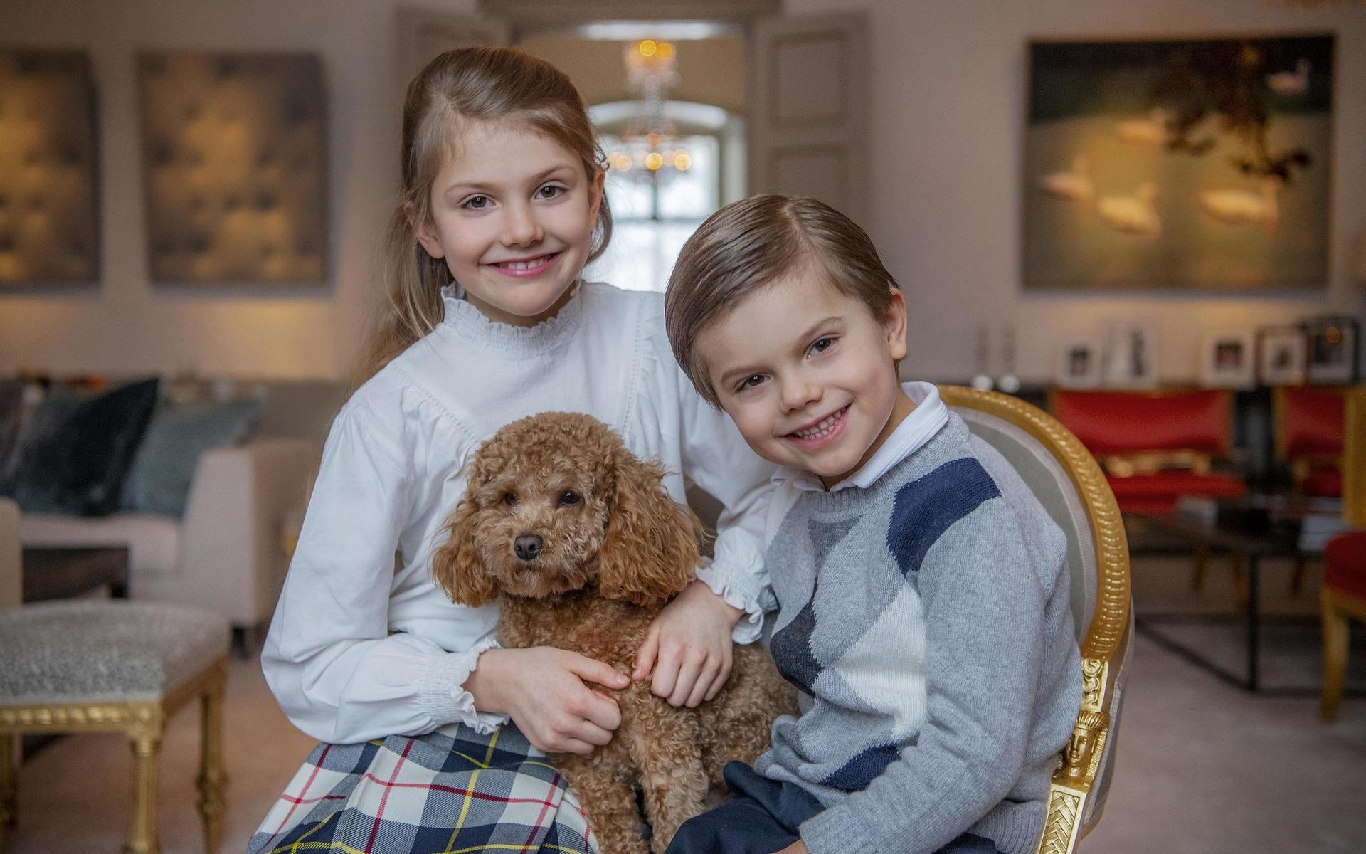 Prinsessan Estelle firar att hon fyller nio år! Vad passar bättre än att ta en bild med lillebror Oscar samt hunden Rio? Följ bildspelet för att få se prinsessan genom åren.
