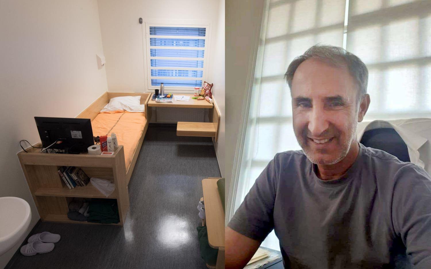 Till vänster en cell på Kronobergshäktet i Stockholm. Bild på den livstidsdömde Hamid Noury från polisens förundersökning. Arkivbild.