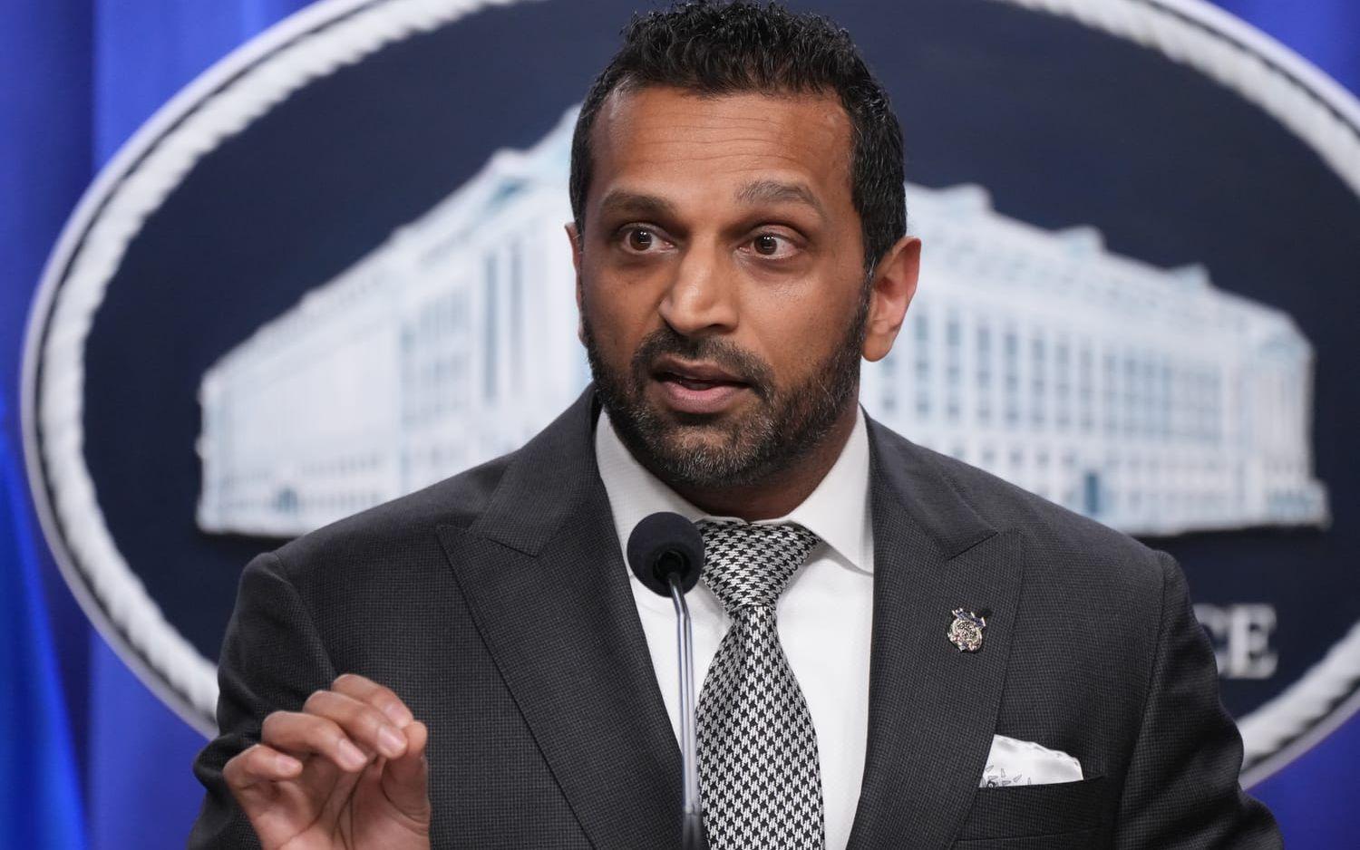 FBI-chefen Kash Patel vid en pressträff på USA:s justitiedepartement på tisdagen. 