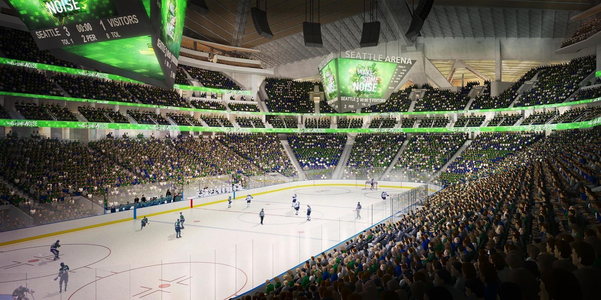 En datorgjord bild från 2017 som visar hur matcherna kan komma att se ut när Seattles nya hockeylag, Seattle Kraken, äntrar NHL säsongen 2021-2022.