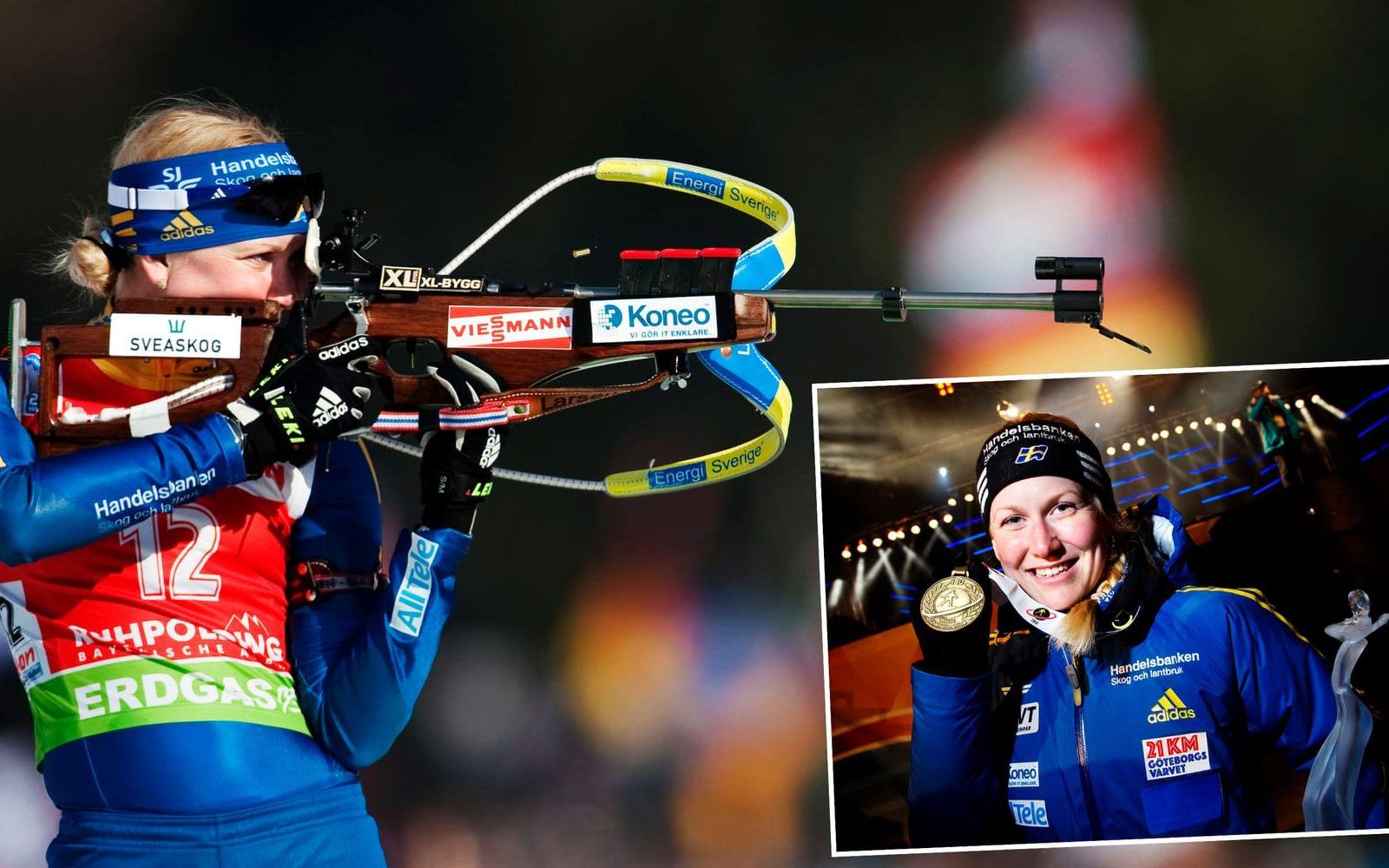 <strong>23. Helena Ekholm, skidskytte.</strong> Åtta VM-medaljer – tre guld, ett silver och fyra brons. 2009 fick hon både Jerringpriset och bragdguldet. Ekholm vann den totala världscupen 2008-2009. Foto: Bildbyrån