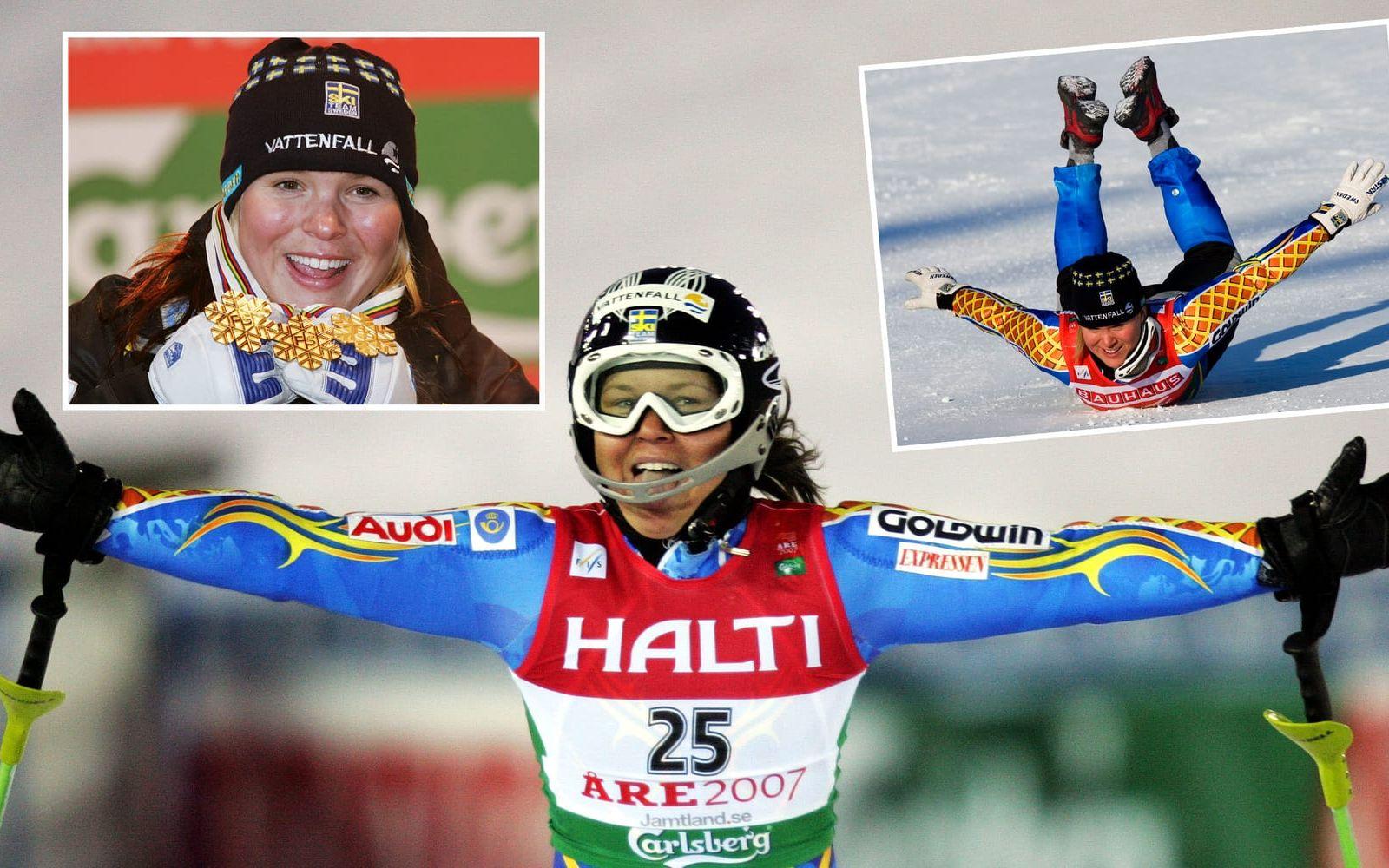 <strong>2. Anja Pärson, alpint.</strong> En riktig vinnarskalle som vann sju VM- och ett OS-guld, dessutom ett gäng silver och brons. Pärson vann den totala världscupen två gånger (2004 och 2005). Hon fick bragdguldet två gånger och Victoriastipendiet 2004. från Foto: Bildbyrån