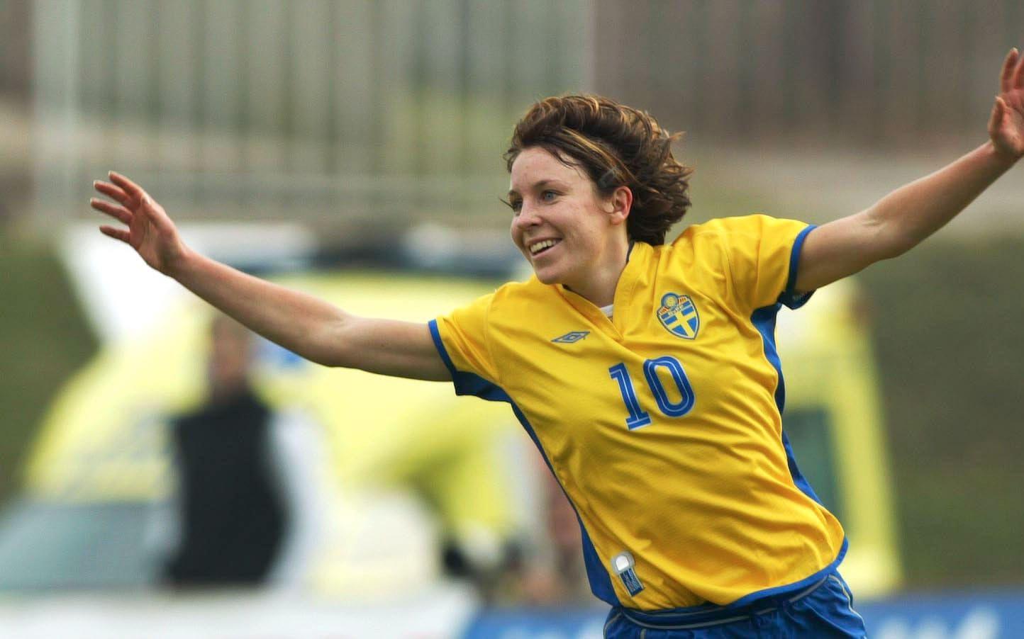 <strong>27. Hanna Ljungberg, fotboll.</strong> 130 landskamper, 72 mål. Ljungberg fick Diamantbollen 2002, efter 39 mål på 22 matcher i damallsvenskan. Hon vann VM-silver 2003. Foto: Bildbyrån