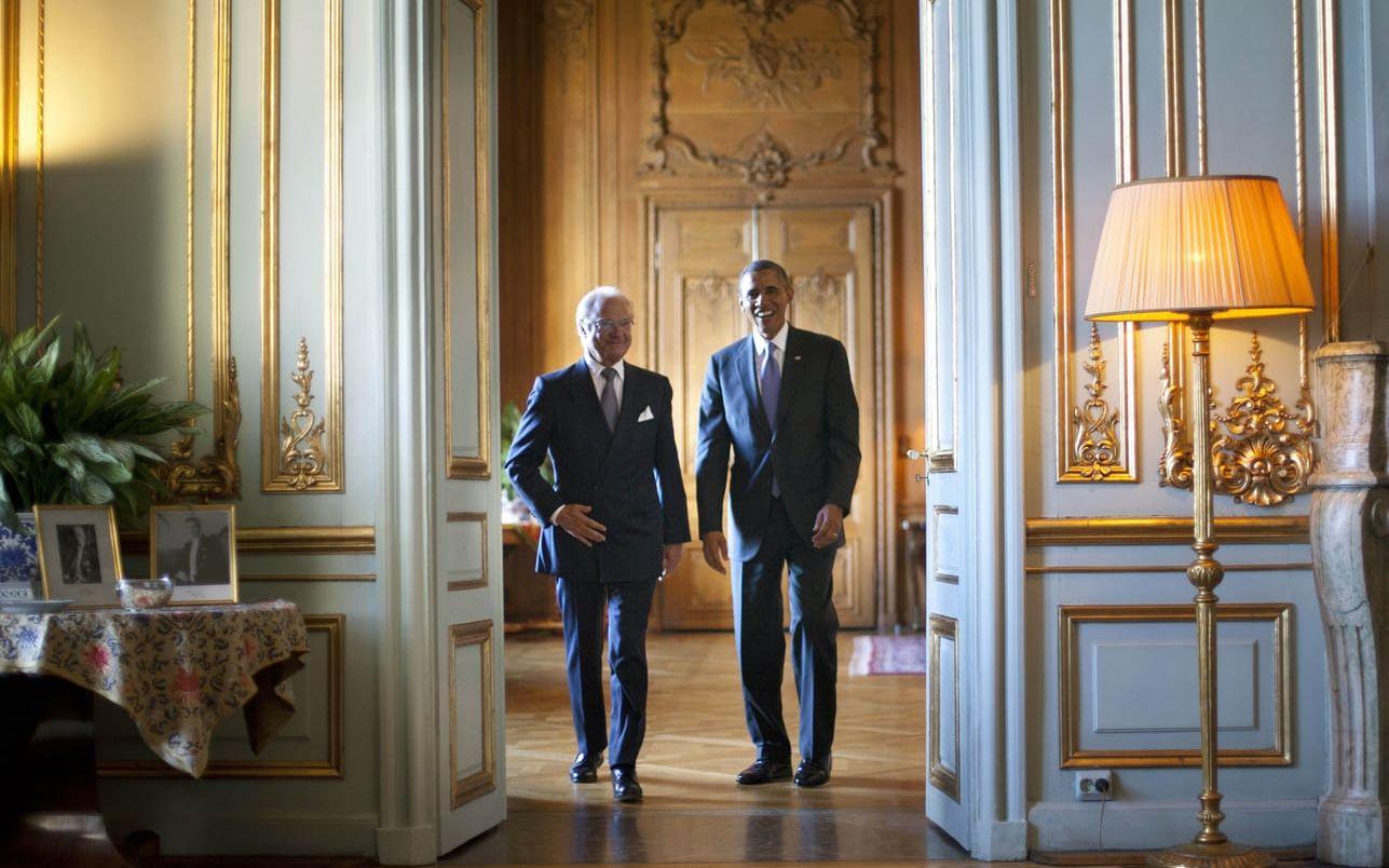 5 september, 2013: Kung Carl XVI Gustaf möter Barack Obama i slottet i Stockholm. Foto: TT