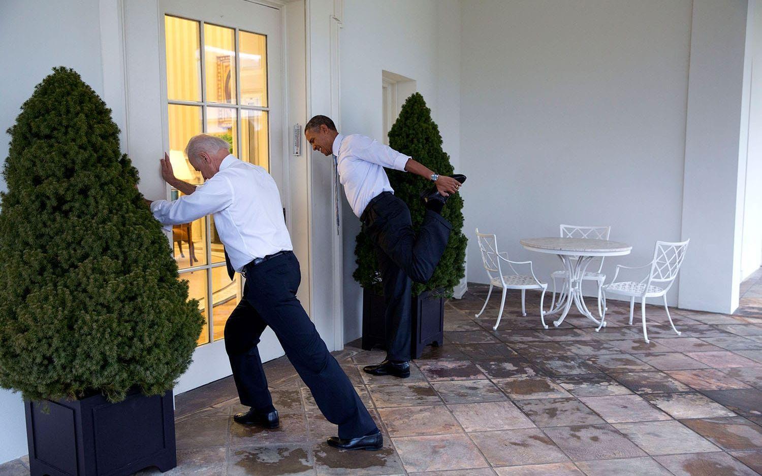 21 februari, 2014: Barack Obama och Joe Biden spelar in en film som en del i hälsokampanjen Let's Move. Foto: Pete Souza / Vita Huset