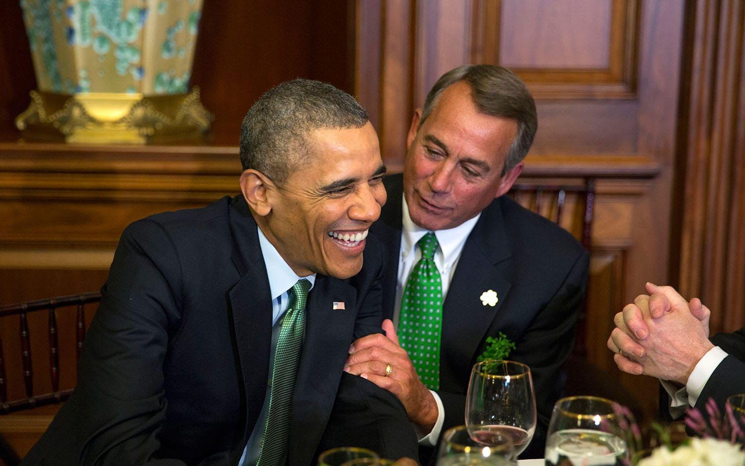 14 mars, 2014: Barack Obama delar ett skratt med talmannen John Boehner, republikan, under en lunch i Washington. Foto: Pete Souza / Vita Huset
