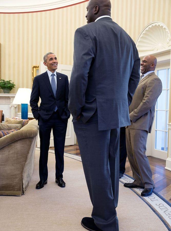 27 februari, 2015: Basketproffset Shaquille O'Neal besöker vita huset. Foto: Pete Souza / Vita Huset