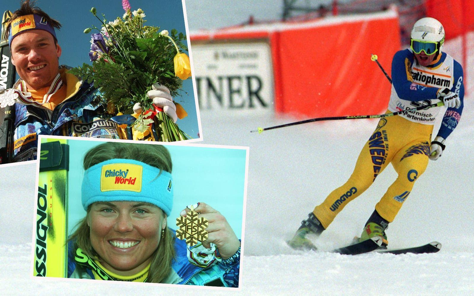 Två guld och ett silver blev Sveriges facit I Sierra Nevada 1996. Pernilla Wiberg tog guld i slalom och kombination. <strong>Och Patrik Järbyn slutade tvåa i super-G.</strong> Foto: Bildbyrån