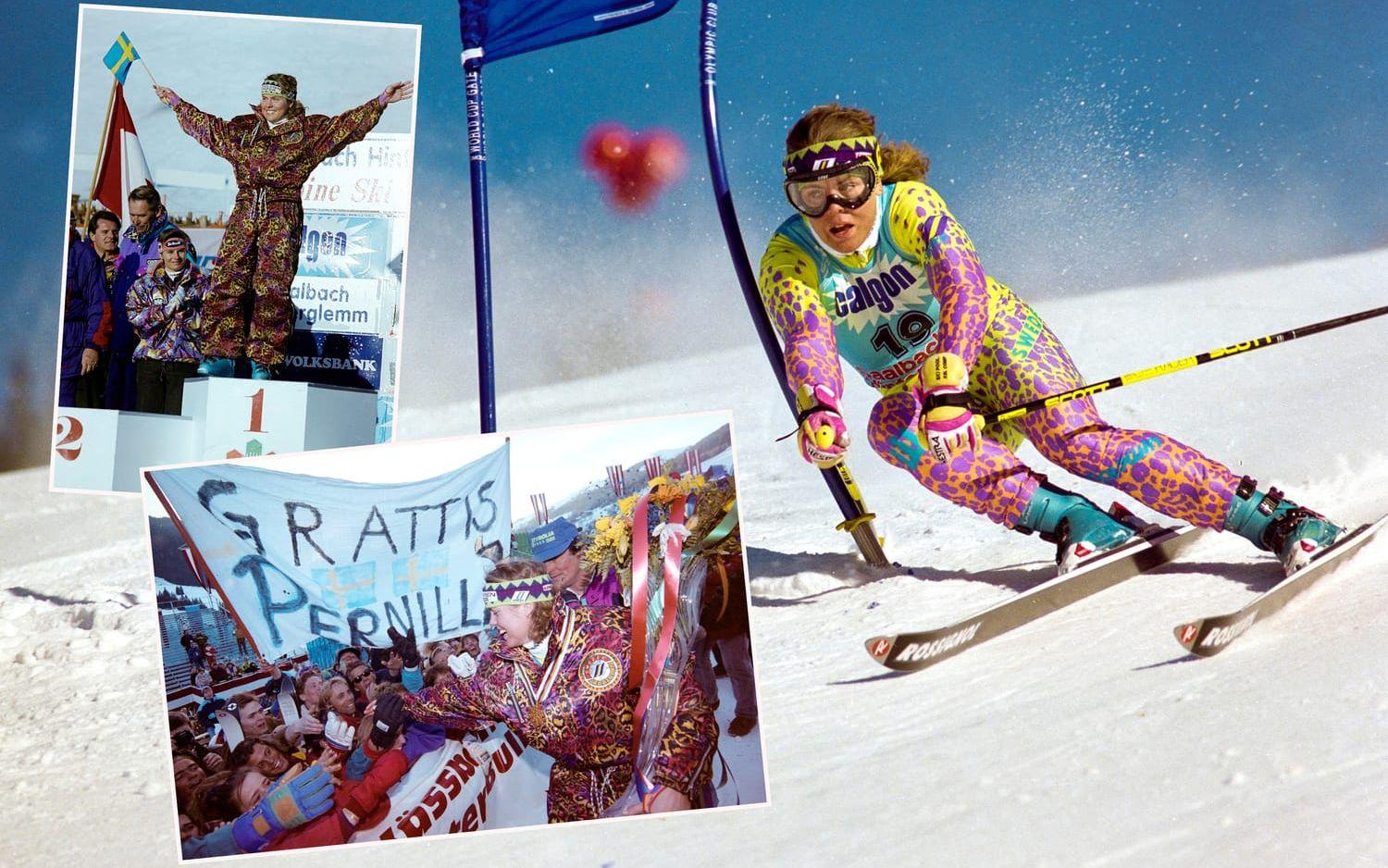 <strong>Pernilla Wiberg vann sin första VM-medalj</strong> i Saalbach 1991, när hon vann i storslalom. I samma mästerskap tog Johan Wallner brons i storslalom. Foto: Bildbyrån