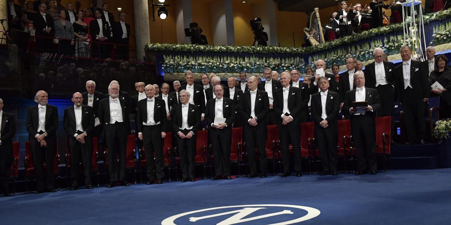 Manstätt bland Nobelpristagarna under prisutdelningen i Konserthuset i Stockholm i december 2017. Arkivbild.