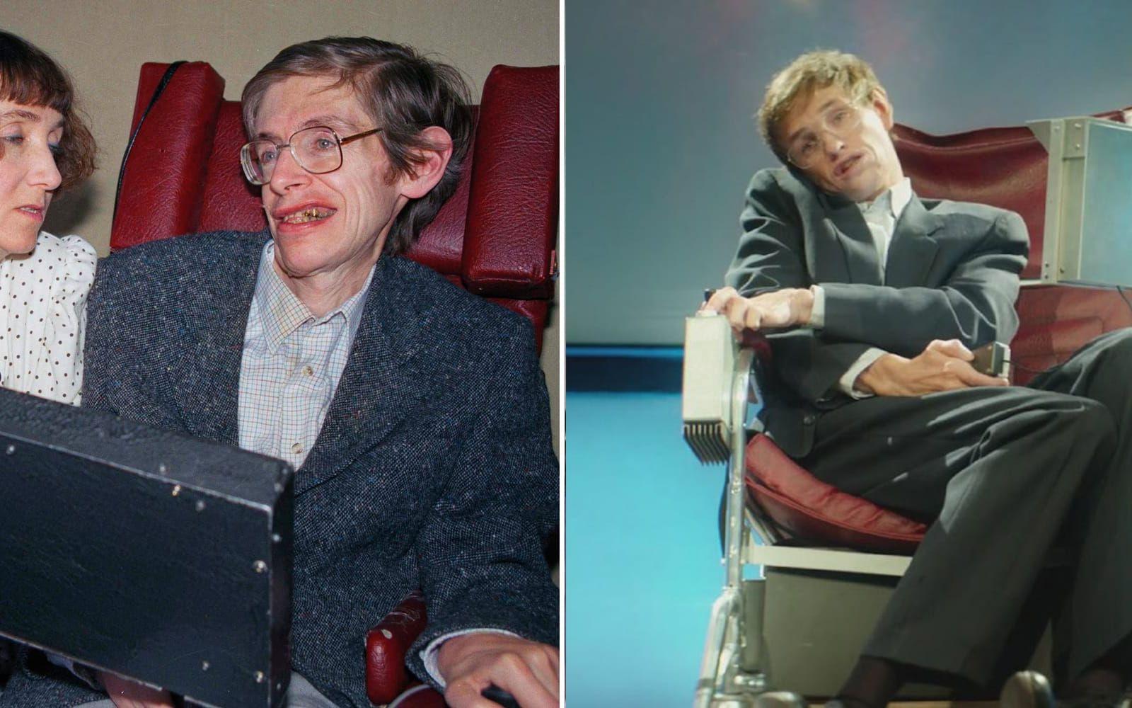 <strong>Originalet: Stephen Hawking. Skådespelaren: Eddie Redmayne.</strong> Eddie Redmayne fick sitt stora genombrott i ”Theory of everything” (2014) med sin tolkning av fysikern och forskaren Hawking och belönades med en Oscar för bästa manliga huvudroll. Utmaningen låg inte bara i att tolka en berömd och ännu levande person, utan även hans ALS-sjukdom och Redmayne har beskrivit sina rigorösa förberedelser med orden ”komplicerat, men intressant och lärorikt”. Foto: TT/Working Title Films