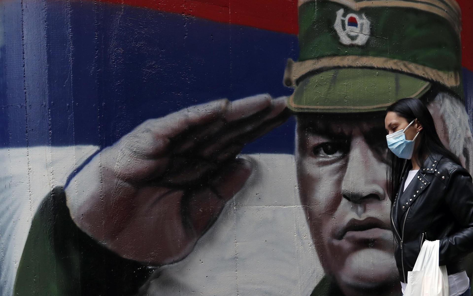 Muralmålning föreställande Ratko Mladic i Serbiens huvudstad Belgrad.