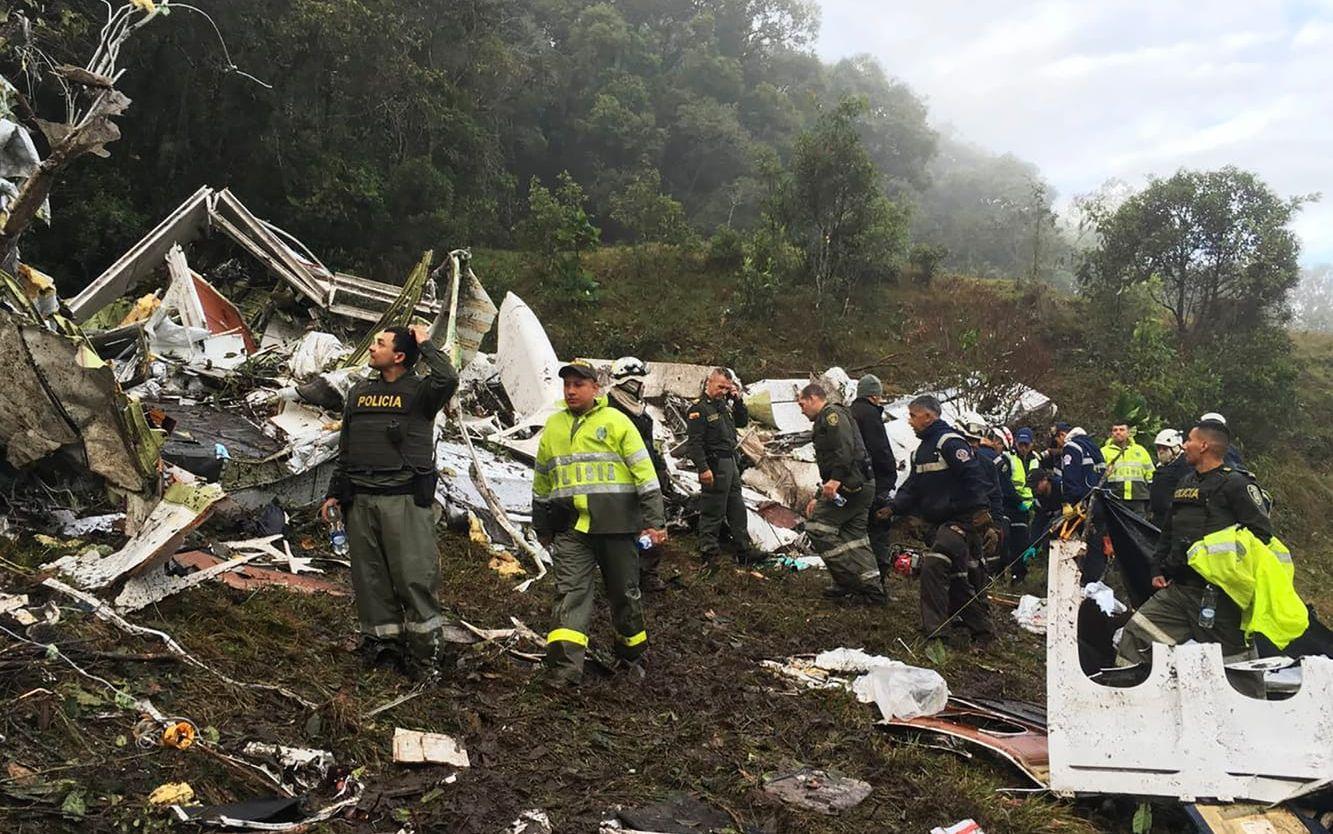 19 spelare och flera ledare och andra människor från klubben dog i flygolyckan i Colombia. Totalt omkom över 70 människor. Foto: TT