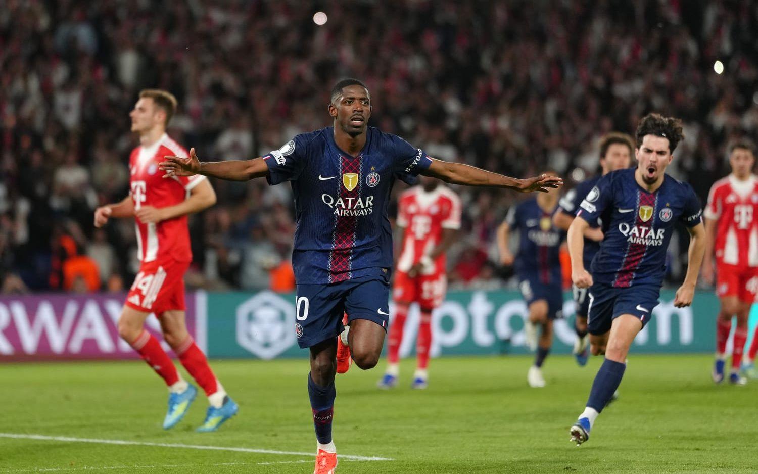 Ousmane Dembélé firar ett av sina två mål för PSG.