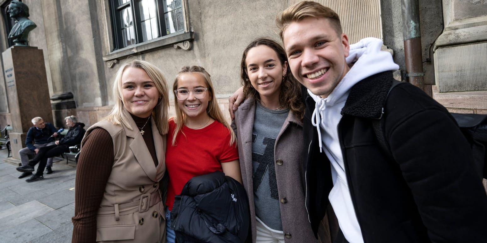 Karoline Roed–Sørensen, Johanne Olsen, Camilla Buch och Asmus Vilster studerar statsvetenskap vid Köpenhamns universitet.