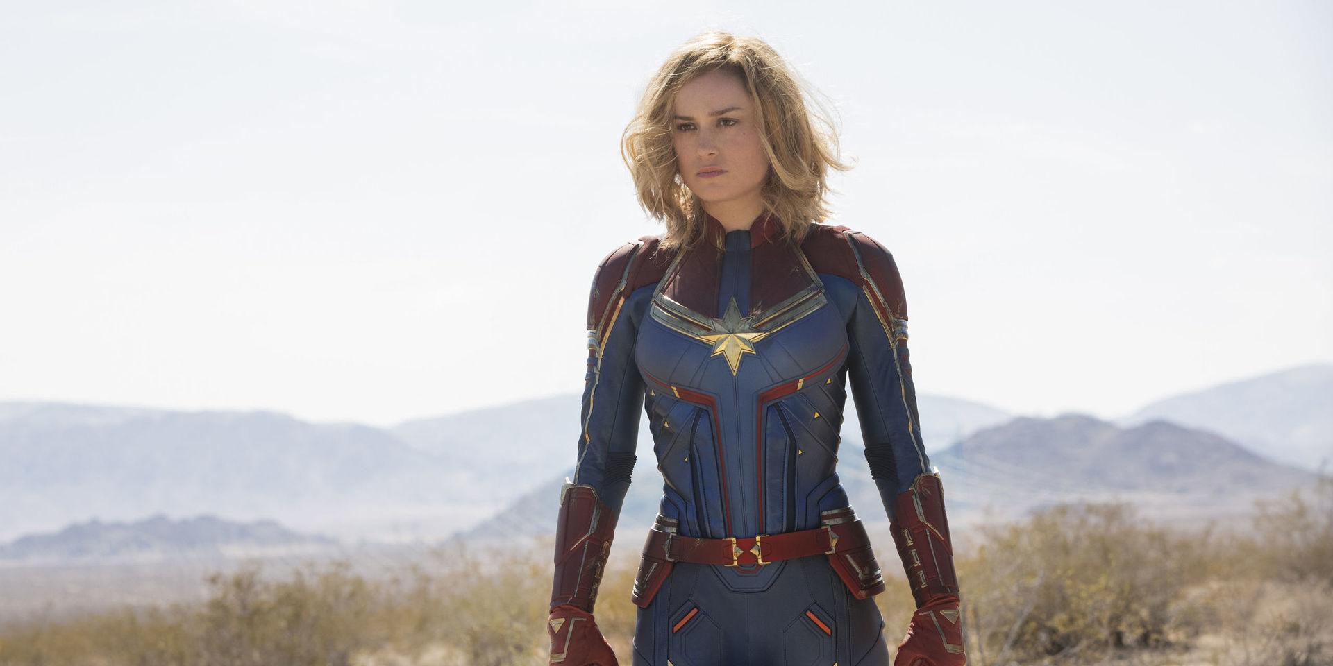 Brie Larson som Captain Marvel, en av rekordmånga kvinnliga huvudpersoner i Hollywoodfilmer förra året. Pressbild.