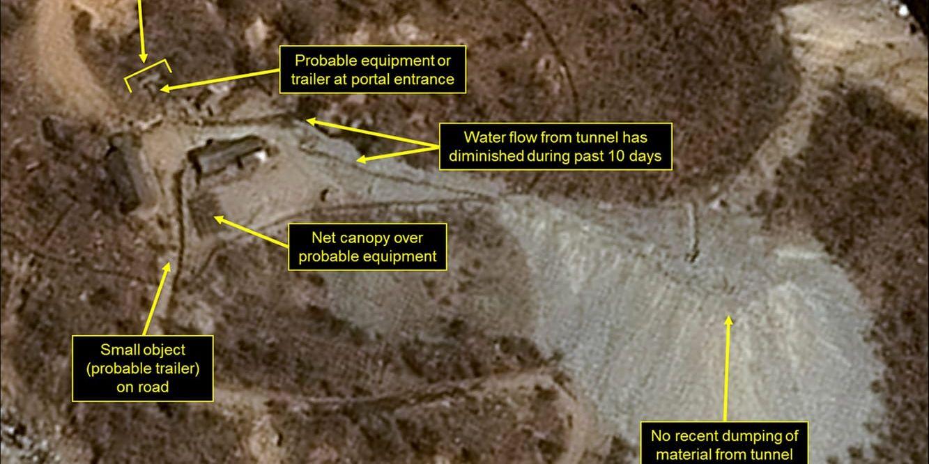 Satellitbild på anläggningen Punggye-ri i norra delarna av Nordkorea. Arkivbild.