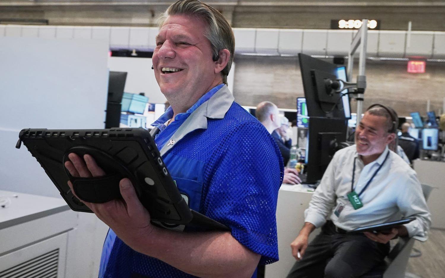 Glada miner på Wall Street. Bilden är tagen 5 maj.