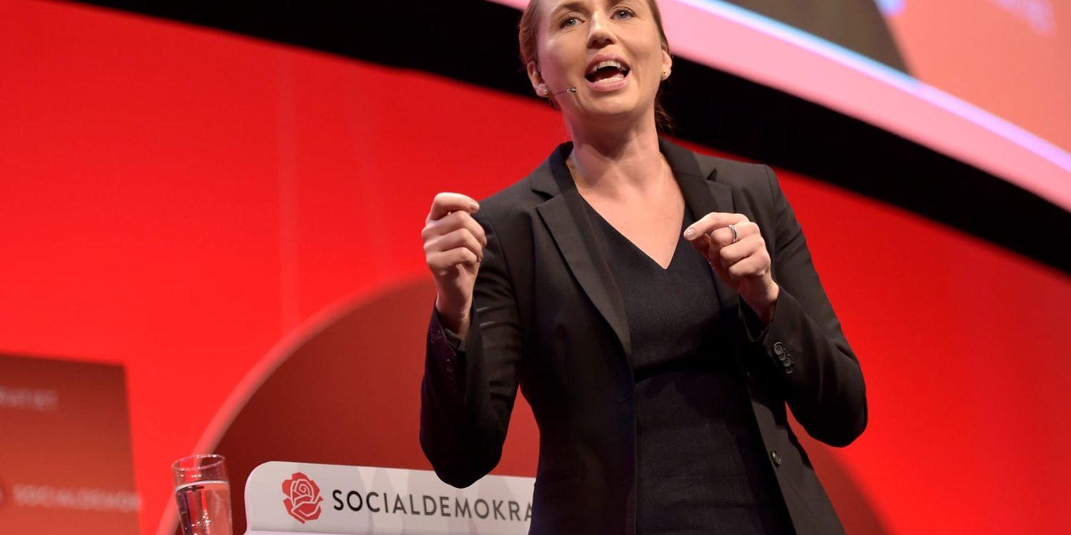 Socialdemokraternas Mette Frederiksens röda block har medvind inför valet den 5 juni. Arkivbild.